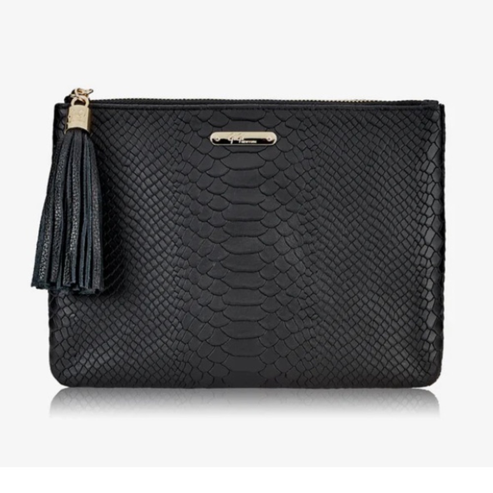 Gigi New York All in One Bag Black Embossed Python Leather Clutch